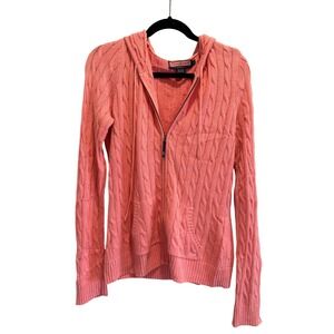 Vineyard Vines Womens Cable Knit Cotton Cashmere Zip Hoodie Sweater Pink Large L